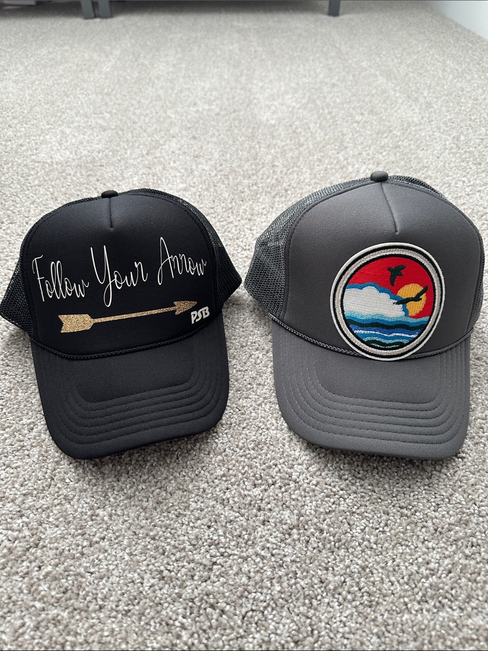 Pair of Graphic Trucker Hats - Black and Gray
